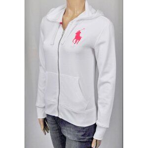 NEW Polo Ralph Lauren Big Pony Hoodie Sweatshirt! XS Sm White With Pink Player